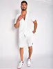 T-shirt da uomo Camicia estiva in cotone e lino Set Abito casual sciolto in 2 pezzi Abbigliamento per la casa Pigiama Comodo set da spiaggia traspirante a maniche corte