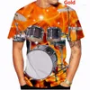 T-shirts pour hommes Printemps et été Style Drum Set 3D T-shirt imprimé Hommes / Femmes Mode Instrument de musique Tops