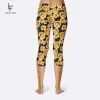 Leggings Letsfind Summer Casual Style High midja Elastic Capri Leggings New Women 3D Sunflower Pattern Printed Midcalf Black Leggings