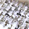 Band Rings Wholesale 30Pcs/Lot Top Mix Retro Punk Exaggerated Snake Ring Men Women Hip Hop Animal Cool Biker Rocker Jewelry Antique Dh7L1