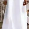 Robe Maxi Robes d'été pour Femmes Dames Col en V Creux Couleur Unie Coton Lin Couture Dentelle Robe Maxi Robes d'été pour Femmes Grande Taille