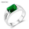 Bagues de cluster Véritable 925 Sterling Silver Bague pour hommes Main Pierre rectangulaire 8 10mm Vert Zircon Doigt Cadeau Fête Fine Bijoux