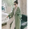 Women's Trench Coats Plaid Coat For Autumn 2024 Korean Long Cardigan Windbreaker Work Jacket Fan Long-Sleeved Clothes Tops