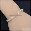 Tennis Luxus österreichisches klares Kristallarmband FL Strass Silber Rosegold Tennis Braut Armreif für Frauen Hochzeit Party Mode Juwel Dhkug