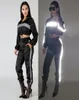 Conjunto de 2 peças de terno esportivo feminino, conjunto de corrida reflexiva, roupas esportivas ativas que brilham no escuro, duas peças 7160792