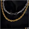 Chaînes 5-7mm en acier inoxydable torsadé corde chaîne en or colliers pour hommes femmes hip hop titane épais tour de cou mode fête bijoux cadeau dhelk
