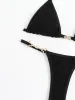 Set seksi siyah üçgen bikini kadınlar parlak tanga gstring mayo 2 adet sütyen külot banyo takım elbise mikro mayo