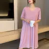 Dress Modal dress Women Summer Causal Loose long dress short sleeves ONeck Pleated sleepdress Plus size streetwear