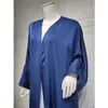 Etnische kleding Navy Open Abaya Dubai Turkije Kaftan Vrouwen Moslimjurk Kimono Cardigan Islam Jalabiya Arabisch gewaad Eid Ramadan Caftan Party