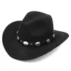 Cappello da cowboy occidentale moda donna con visiera arrotolata in feltro da cowgirl, sombrero con cintura in pelle borchiata267N