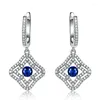 Dangle Earrings Luxury Square Silver 925 Women With Stones Sapphire Diamond Shiny Zircon Fine Jewelry Mother Gift