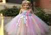 Girls Pastel Unicorn Flower Tutu Kids Fluffy Crochet Long Tulle Ball Gown with Hairbow Children Wedding Party Dress Y2001028097298