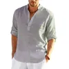 T-shirt à manches longues en lin pour hommes, couleur unie, ample et décontracté, en coton, 240223