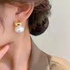 Fransk elegant guldfärgbönor skarvade platta pärlörhängen för koreanska modesmycken Party Womens Sweet Accessories 240301
