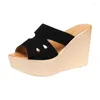 Slippers Small Size 32-43 Sexy Flock Leather Platform Shoes Wedges Women 2024 Summer High Heels Slides For Beach Office