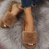 Slippers Winter Women House Furry Non-Slip Casual Indoor Flats Floor Shoes Ladies Flip Flops Warm Solid Colors