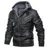 남자 후드 가죽 재킷 슬림 한 캐주얼 코트 패션 남성 거리 착용 오토바이 모자 분리 가능 5xl 240223