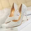 Women 9.5cm High Heels Dress Shoes Gold Silver Pumps Sexy Sequins Bling Stiletto Heels Lady Scarpins Luxury Sparkly Party Shoe Size 35-43