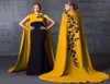 Długi kaftans wysoki szyja dwuczęściowe sukienki wieczorowe syreny z peleryną długą czarną koronkową aplikację satynową suknie wieczorowe projektant arabski fo4000692