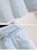 Anzüge Plus Größe Frauen Sommer Kurzarm Weiß Taste T-shirt Tops + Lange Denim Rock Set Frauen 2 Pcs Set büro Dame Outfits