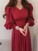 Elbise Bahar Kadın Moda Fransız Vintage Maxi Elbise 2022 Tek Parça Bayanlar Dot Baskı Vestdios Femme Porm Elbise