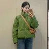 Gabardinas para mujer Estilo coreano Verde Stand Collar Chaquetas de algodón Mujeres Invierno Moda Espesar Cálido Color Sólido Simple All-matched Tops