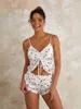 Women's Sleepwear Women S Silk Pajama Set Heart Print Cami Tops And Shorts Loungewear Lingerie V Neck