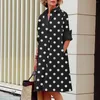 Casual Dresses Autumn Polka Dot Print Shirt Dress for Women Longeple Fashion Turn-Down Collar Elegant Pocket Streetwear Female