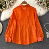 Blouses pour femmes Loose Hollow Out Single Breasted à manches longues Collier Cold Spring and Summer Design Casual Wear Wear Blouse