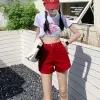 Shorts Red Denim Shorts Women Summer Leisure Simple High midja Hot Sweet Ulzzang Studenter Harajuku Y2K Korean Style AllMatch Fashion