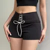 Kvinnors shorts avslappnad mager svart sommar kvinnlig snörning sportiga chic gym byxor streetwear y2k korta bottnar tierred koreanska