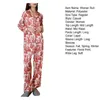 Mulheres sleepwear mulheres terno floral impressão pijama conjunto com manga comprida top calças largas homewear bolsos de lapela para conforto