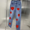 Jeans neri Ch a gamba dritta originali del designer Pantaloni incrociati lavati con etichetta in pelle casual da uomo e da donna di alta strada