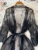 Abito SINGREINY Mesh Sheer Sensual Cardigan Nightwear Donna Scollo a V Stampa in pizzo Abito da notte Estate Manica lunga Lingerie Pigiama erotico