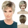 Perucas de cabelo sintético pixie corte peruca com franja natural macio macio feminino curto em linha reta diário cosplay festa senhoras 240306