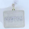 Customized Personalized Square Disk Pendant Paved Bling Cz Fully Diamond Diy Name Plate Pendant Necklace