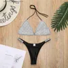 Kvinnors badkläder Solid Diamond Bikini Hot Split Swimsuit Brasilien Sexig Push Two Piece Beach Q240306