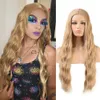 Hår peruker blond kroppsvågor peruker med värmefiber peruker mellersta delen full maskin gjord syntetisk peruk för daglig makeup slitage 24 tum 240306