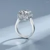 Anéis de cluster real moissanite 3.5ct prata 925 grande flor para mulheres luz luxruy diamante coquetel 18k branco banhado a ouro banda de casamento