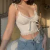 Camis HOUZHOU Coquette Lace Tank Top Summer Women Deep VNeck Sexy Cute Backless White Laceup Slim Sleeveless Crop Top Y2k Camisole