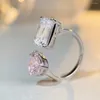 Bagues de cluster Light Luxury Sterling Silver Live Ring S925 Femme Gros Diamant Rose Ins Style Ouverture réglable