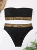 Sexy Bandeau Hohe Taille Bikini 2023 Frauen Dreieck Badeanzug Stich Detail Bademode Gepolsterte Badeanzug Weibliche Solide Beachwear 240223