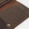 マネークリップ本物の革の男性財布クレイジーホースカウハイドオスのヴィンテージハンドメイドロングスリムな薄い財布カードホルダービルフォールドウォレットカルテイラL240306