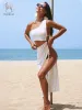 Cover-up Solid One Shoulder Hollow Out Cover Up Woman Swimsuit Sexig SIDE SLIT SLEEVELESS Strand Midi Dress 2022 Summer Dress Beachwear