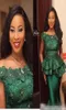 Nigerianischer Stil Spitze 2018 Formelle Abendkleider Partykleidung 3D-Flora-Applikationen Perlen Jägergrün Meerjungfrau Besondere Anlässe Abschlussball Dr6296079