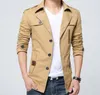 Men039S Trench Coats الخريف معطف القطن النقي للرجال غسل الرياح الرياح المعطف على معطف نحيف الطول الطويل أسفل السترة السترة 5108250