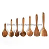 Cucchiai in legno di teak stoviglie cucchiaio colino manico lungo in legno antiaderente cucina speciale Spata utensili da cucina utensili da cucina regalo Db Dhwo1