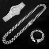 Ketting Oorbellen Set Rapper Hiphop Cubaanse ketting Kleurrijke Iced Out Horloges Verharde Strass Goud Voor Mannen Vrouwen Afrikaanse Sieraden