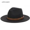 Super Wide Brim Fedora Wool Pork Pie Boater Flat Top Hat For Women's Men's Ent Wide Brim Vintage Hat Fedoras Gambler H297V