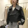 Vestes Veste en cuir PU manteau dames basique doux court vêtement d'extérieur Punk vêtements simili cuir printemps automne femmes moto armée vert complet